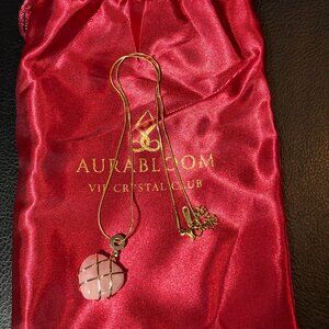 Aurabloom Rose Quartz Heart Pendant Gold-tone Stainless Steel 15-17 inch NWT